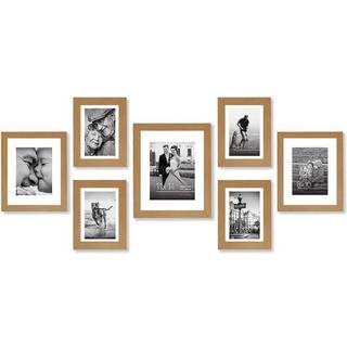 AmericanFlat 7 Pack Dark Oak Gallery Wall Frame Set - One 11x14 Frame Two 8x10 rammer og fire 5x7 rammer - Billedrammer Collage v?gindretning med