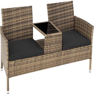 Polyrattan havestole med bord - natur/mørkegrå