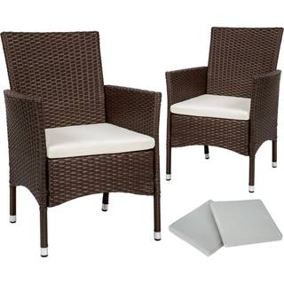2 polyrattan havestole + hynder med 2 sæt betræk - brun/beige