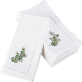 Saro NM107.W20s 20 in. Firkantet broderet fyrretræ Juleferie Hemstitched Border Cotton Servieth White - Sæt på 6