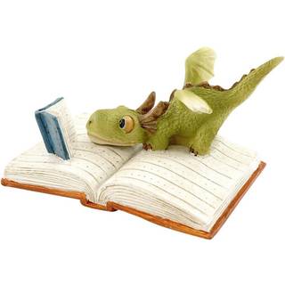 Top Collection Miniature Fairy Garden og Terrarium Mini Dragon Reading Figur Green White