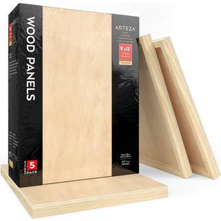 Arteza Wood Canvas Canvas Board 9x12 tommer pakke med 5 bj?rke tr? vuggede kunstner tr?paneler til maleri encaustic kunst tr? br?ndende h?ldning