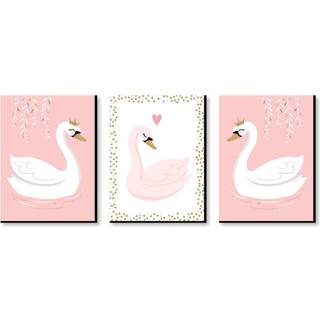Stor prik af lykke Swan Soiree - White Swan Nursery Wall Art and Kids Room Decorations - Gave Ideas - 7,5 x 10 tommer - Sæt med 3 tryk
