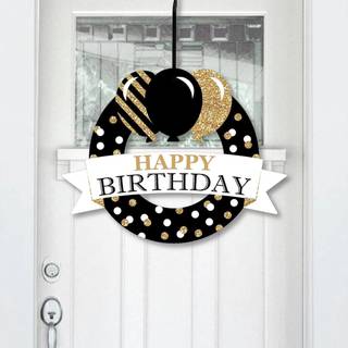 Stor prik af lykke Voksen Happy Birthday - Guld - Udendørs fødselsdagsindretning - hoveddørskrans