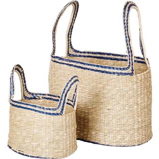 Broste Copenhagen Lykke Kurv Natural/Baja Blue, Søgræs Sæt af 2