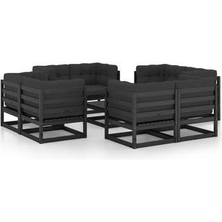 Loungesæt Til Haven 9 Dele Massivt Fyrretræ - Sort / Ja