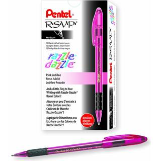 Pentel R.S.V.P. Razzle-Dazzle Ballpoint Pen Medium Line Pink Barrel Black Ink Box med 12 (BK91RDP-A)