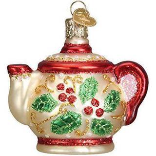 Old World Christmas Ornaments: Kaffe og te gaver Glasbl?st ornamenter til juletr? Holly Teapot 3 x 3,25 x 2,25