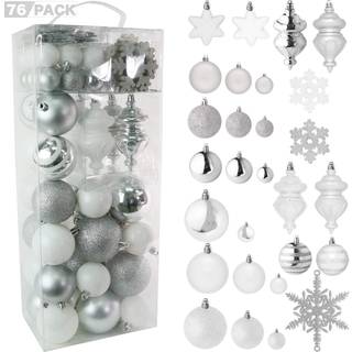 Rn'd Christmas Snowflake Ball ornamenter - Julshængende snefnug og bold ornament bulk sortiment sæt med kroge - 76 xmas ornamenter og kroge (hvid