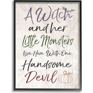 Stupell Industries A Witch Little Monsters and A Handsome Devil Black Framed Wall Art 11 X 14 Design af kunstner Daphne Polselli
