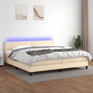 kontinentalseng med LED-lys 200x200 cm stof cremefarvet