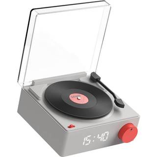 Retro Bluetooth vinyl højttaler med vækkeur grå