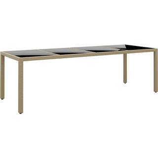 havebord med glasplade polyrattan beige