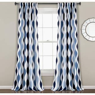 Lush Decor Mid Century Geo Light Filtring Windows Gardin Panel Pair 84 """" L X 52 """" W Blue & Gray