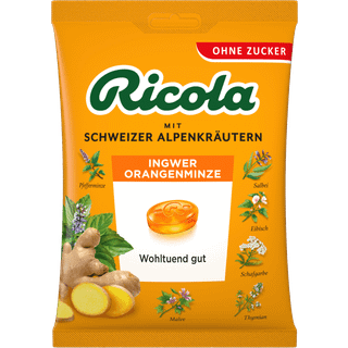 Ricola Ingefær Appelsin Mynte/uden sukker 75 g.