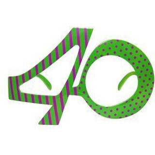 1 stk. Festbrille, grøn, tal 40 formet, bredde 13 cm, højde 8.5 cm, brillestang 13 cm, perfekt til 40 års fødselsdag