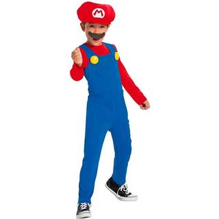 Nintendo Super Mario kostume Medium - 7-8 år - Mario heldragt med hat