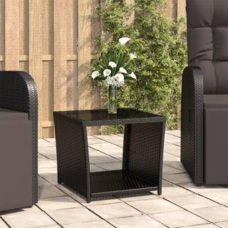 havebord med glasbordplade polyrattan og hærdet glas sort