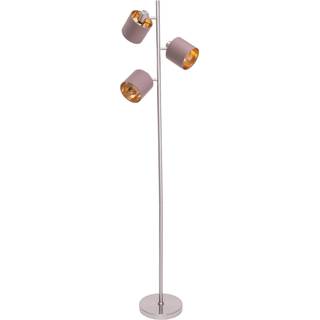 Maron gulvlampe, 3 lyskilder, stof, brun/guld
