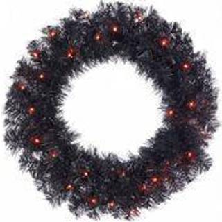 Schwarzer Halloween Kranz mit orangen LED 60cm