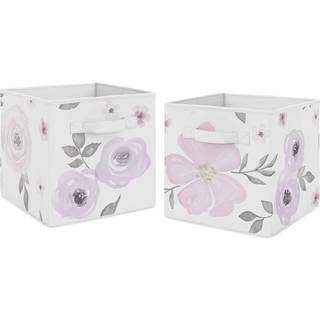 Sweet JoJo Designs Lavendel Purple Pink Gray and White Organizer Storager Storker til akvarelblomsteropsamling - S?t med 2 - Roseblomst