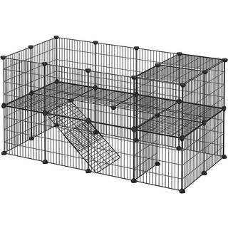 Songmics 2-etagers metal Pet Playpen, 36 gitterpaneler, kapsling, 143 x 73 x 71 cm, sort