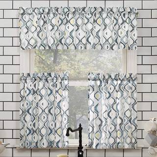 Nr. 918 Barker Geometric Semi-Sheer Rod Pocket Kitchen Curtain Valance and Tiers Set 54 """" X 36 """" Hvid