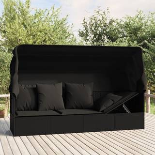 udendørs loungesofa med tag og hynder polyrattan sort