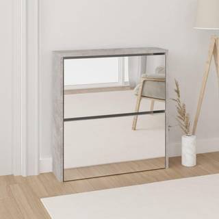 skoskab med spejl 2 hylder 63x17x67 cm betongrå