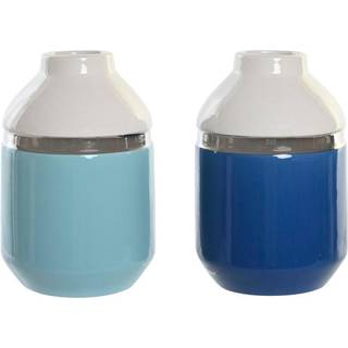 Vase DKD Home Decor 12 x 12 x 18,5 cm Sølvfarvet Hvid Himmelblå Marineblå Stentøj (2 enheder)