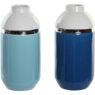 Vase DKD Home Decor 12,5 x 12,5 x 25 cm Hvid Himmelblå Marineblå Stentøj (2 enheder)