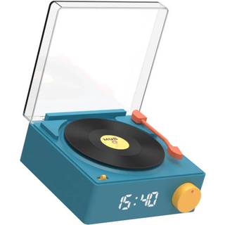 Retro Bluetooth vinyl højttaler med vækkeur blå