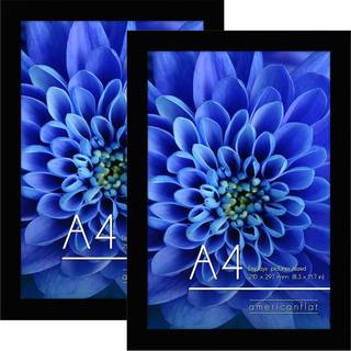 AmericanFlat A4 -billedramme i sort - konstrueret tr? med knust resistent glas - vandrette og lodrette formater til v?g og bordplade - 8,3 x 11,7
