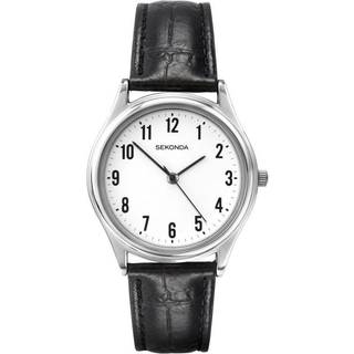 Sekonda Classic Quartz White Dial Black Leather Strap Men’s Watch 3621