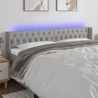 sengegavl med LED-lys 183x16x78/88 cm stof lysegrå