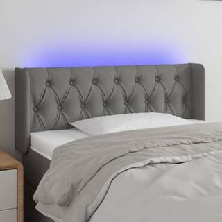 sengegavl med LED-lys 103x16x78/88 cm stof mørkegrå