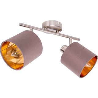Maron loftlampe, 2 lyskilder, stof, brun/guld