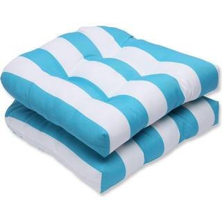 Pillow Perfect Stripe Indoor/Outdoor Chair Seat Pushion Tufted Weather and Fade Resistant 19 """" X 19 """" Blue/White Cabana Stripe 2 Count