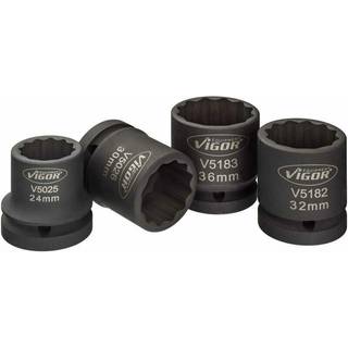 Vigor kort slagtoppesæt 3/4" 4 dele 24, 30, 32 og 36 mm