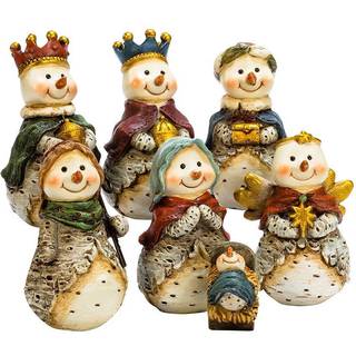 Kurt S Adler J7344 6 i harpiks Snowman Nativity Table Set 7 Piece