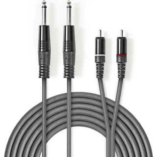 Nedis Stereo Audio kabel | 2x 6.35 mm Hanstik | 2x RCA Hanstik | Nikkelplateret | 3.00 m | Runde | Mørkegrå | Kartonhylster
