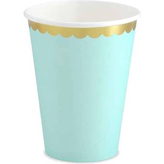 Papir Kopper Mint Grøn Med Guld Kant 220 Ml.- 6 Stk