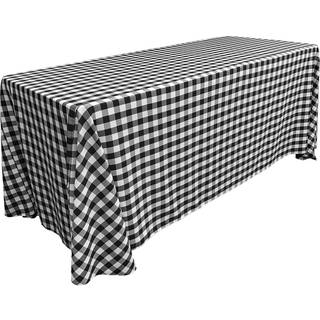 La Linned Polyester Gingham Checkered 90 x 132-tommer rektangul?r duge hvid og sort