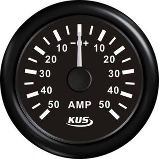 Amperemeter KUS, dugfri, Ø52 mm, 12 V / 24 V, shunt, sort + 50A shunt