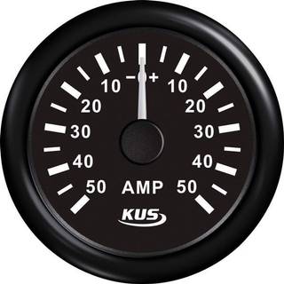 Amperemeter KUS, dugfri, Ø52 mm, 12 V / 24 V, shunt, hvid + 50A shunt