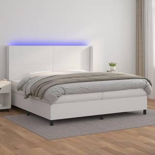kontinentalseng med LED-lys 200x200 cm kunstlæder hvid