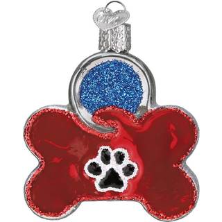 Old World Christmas Dog Tag Glass bl?st ornamenter til juletr?