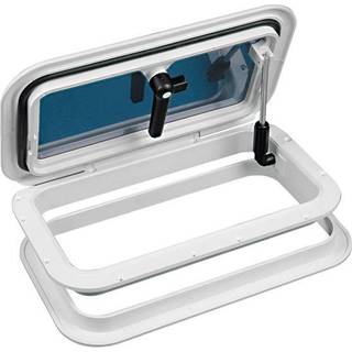 Dæksluge Nuova Rade EURO 1 Escape Hatch, med stag, 75°, 389 x 209 mm (udskæringsmål), 448 x 268 mm (ydremål), sølv/hvid