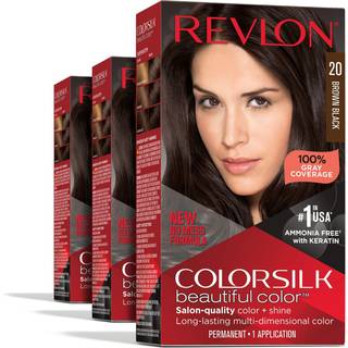 Revlon Permanent h?rfarve Permanent h?rfarvefarverilk med 100% gr? d?kning ammoniakfri keratin og aminosyrer 20 brun sort 4,4 oz (pakke med 3)
