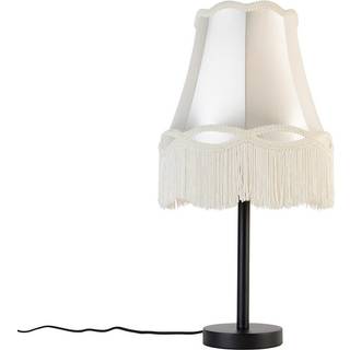 Klassisk bordlampe sort med mormorslampeskærm creme 30 cm - Simplo